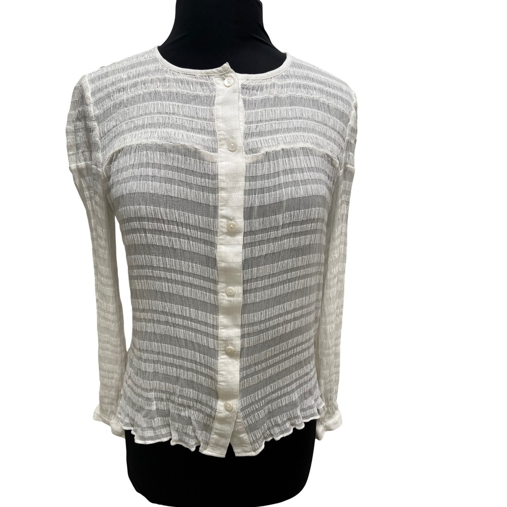 FRAME Off White Shirred Button Down Blouse Top LWSH0975 Womens Size Medium